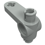Light gray LEGO Technic Steering Arm 4261 with cross axle hole, pin holes, and top axle hole with C-clip opening.