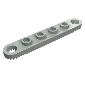 A light gray LEGO Technic Plate 1 x 6 with five visible studs and distinct toothed ends.