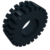 Dark grey LEGO Technic tire 20 x 30 with a ridged tread pattern and central axle hole.