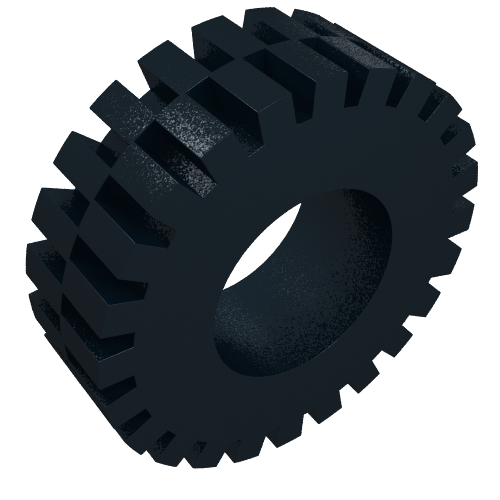 Dark grey LEGO Technic tire 20 x 30 with a ridged tread pattern and central axle hole.