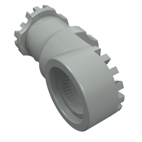 Light gray LEGO Technic 4273a Axle and Pin Connector, Toggle Joint Toothed, without slots.