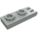 Light grey LEGO Hinge Plate 1 x 2 with 3 Fingers on End, featuring two hollow studs.
