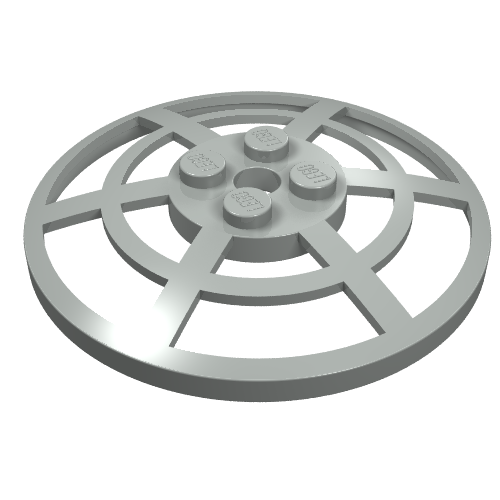 A light gray LEGO 6x6 inverted dish (radar) with a webbed pattern and four studs in the center.