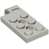 Light grey LEGO Hinge Plate 2x4 with pin hole and two round holes on top.