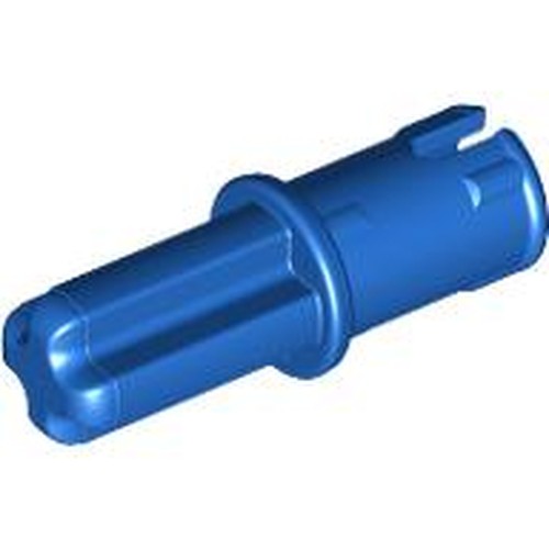 A single blue LEGO Technic Axle 1L with Pin with Friction Ridges. It has an octagonal cross-section and a flanged stop.