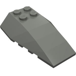 A dark gray LEGO Wedge 6 x 4 Triple Curved brick. It features four studs on one end and a curved, sloping top surface.