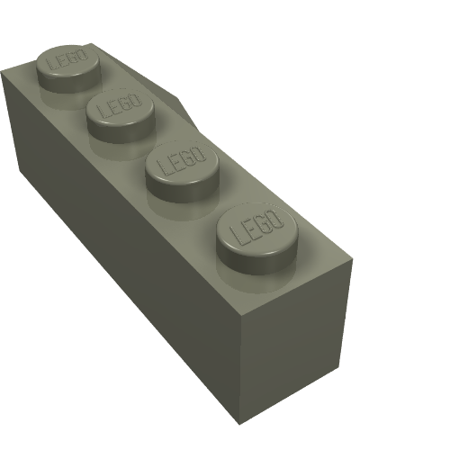 A gray LEGO 4x2 left sloped wedge brick, featuring four studs with LEGO logo.