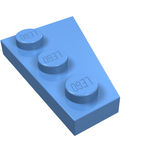 Light blue LEGO 43723 Wedge Plate 3 x 2 Left, showing three studs with 'LEGO' logo, viewed from an angle.