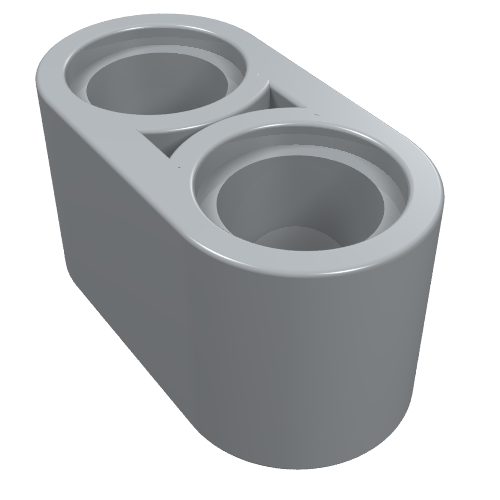 A light gray LEGO Technic Liftarm Thick 1 x 2, showing its two round pinholes from an angled top view.