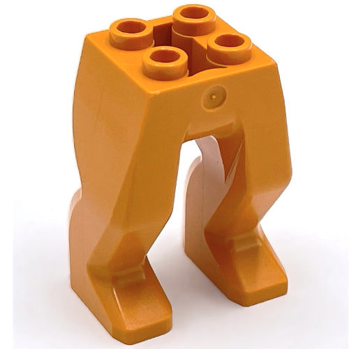 Orange LEGO Creature Hips and Legs brick, part 43897, with four studs on top, isolated on white background.