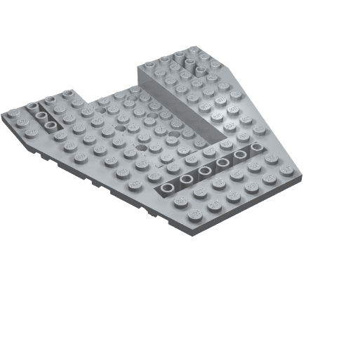 Light gray LEGO 43979 Vehicle Base 12x12x1 1/3 with 4x8 recessed center and 8 holes.