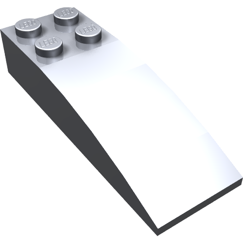 White LEGO Slope, Curved 6 x 2 brick (part 44126) with four studs on the top.