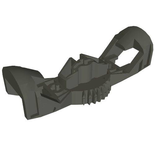 Dark grey LEGO Bionicle Rahkshi torso part 44247, featuring a 7-tooth gear and 3 axle holes.