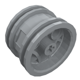 Grey LEGO Technic Wheel 30.4mm D. x 20mm (part 44292) with a cross axle hole and three pinholes.