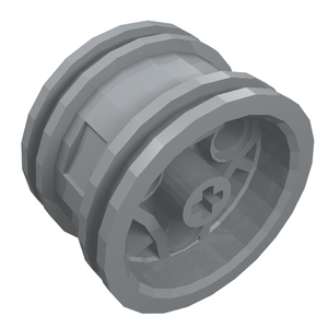 Grey LEGO Technic Wheel 30.4mm D. x 20mm (part 44292) with a cross axle hole and three pinholes.