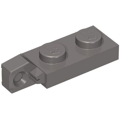 Dark grey LEGO Hinge Plate 1x2 Locking with 1 Finger on End without Bottom Groove, part 44301b.