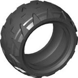 Dark gray LEGO 44308 tire 43.2 x 22 H with distinct, angular tread pattern.
