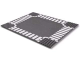 LEGO 44343px3 dark gray 32x32 road baseplate, a crossroad with white dashed lines and crosswalk patterns.