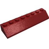Dark red LEGO 4445 Slope 45 2 x 8 brick, featuring eight studs on the flat top surface, on a white background.