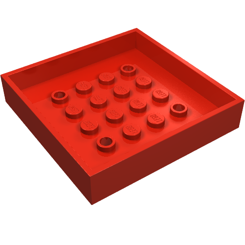 Red LEGO 4452 Container, Box 6x6 bottom, showing 16 studs on the inner base, some of which are hollow axle holes.