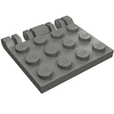 A gray LEGO 44570 Hinge Plate 3 x 4 Locking Dual 2 Fingers. It features 12 studs and hinge elements along one side.