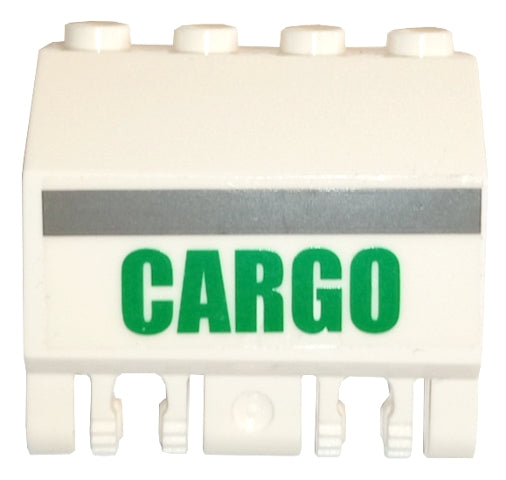 White LEGO panel 2x4x3 1/3 with green 'CARGO' text and a gray line pattern.
