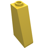 Yellow LEGO Slope 75 2x1x3 with an open stud on top, shown at an angle on a white background.