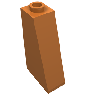 A brown LEGO Slope 75 2 x 1 x 3 with a hollow stud, viewed from an angled perspective.