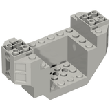 Light gray LEGO 44665 cockpit brick, 4x10x4, featuring studs, 3 holes on bottom, and 2 pin holes on the sides.