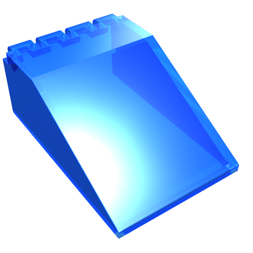 Translucent blue LEGO 4474 Windscreen 6 x 4 x 2 Canopy piece with four studs, angled front.