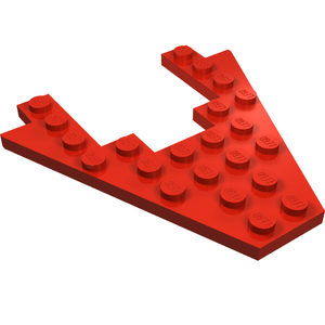 A single red LEGO 8x8 wedge plate with a 4x4 cutout, viewed from an angle showing the studs.