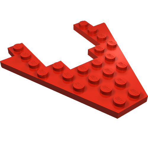 A single red LEGO 8x8 wedge plate with a 4x4 cutout, viewed from an angle showing the studs.