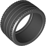 A black LEGO tire, 68.8x36 ZR, with a detailed tread pattern including four grooves and small shoulder blocks.