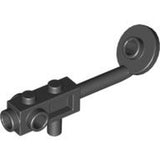 Black LEGO minifigure utensil metal detector with a rectangular handle, two studs on top, and a round search head.