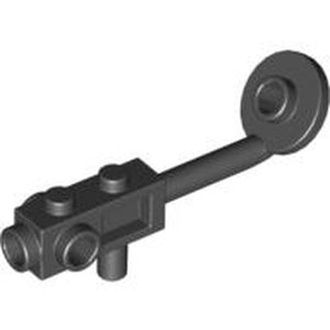 Black LEGO minifigure utensil metal detector with a rectangular handle, two studs on top, and a round search head.