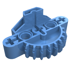 Blue LEGO Bionicle Matoran Torso gear with 9 teeth, 3 axle holes, and 2 pin holes on a white background.