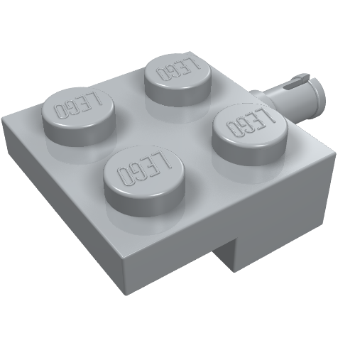 Light gray LEGO 4488 Plate, Modified 2 x 2 with Wheel Holder, shown from an angled top view.