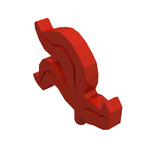 A red LEGO Minifigure, Plume Feather Triple (part 4502b) is depicted from an angled view on a white background.