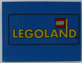 Blue LEGO 6x8 slope brick with Legoland logo sticker pattern. Features yellow 'LEGOLAND' text and a red 'LEGO' block.