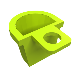 A bright lime green LEGO 4523 Minifigure Container D-Basket, featuring a D-shaped bin and a circular hole on an arm.