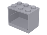 A gray LEGO 4532a Container, Cupboard 2 x 3 x 2 brick with an open front and six solid studs.
