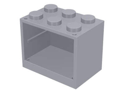A gray LEGO 4532a Container, Cupboard 2 x 3 x 2 brick with an open front and six solid studs.