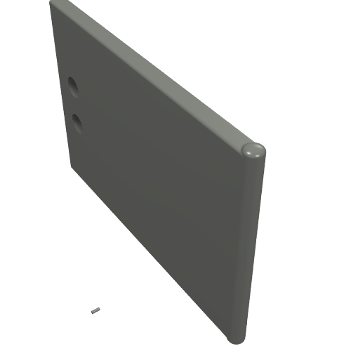 Grey LEGO 2x3x2 cupboard door featuring two pin holes on one side and a rounded edge on the opposite side.