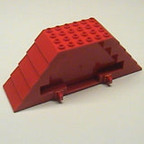Red LEGO 45405 Roof Piece 16 x 4 x 5, a sloped brick with studs on top and visible steps on one side.