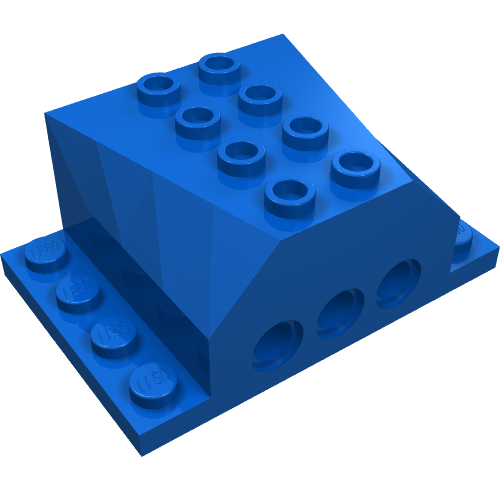 Blue LEGO 45407 Vehicle Engine Block 4x6x2 with wedge cutouts, studs, and Technic pin holes.