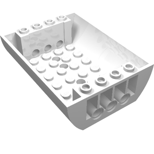 White LEGO 45410 inverted double curved slope 6x8x2 with studs and connection tubes.