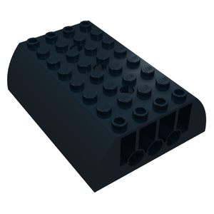 Dark blue LEGO 45411 Slope, Curved 6 x 8 x 2 Double brick with studs on top and open holes at one end.