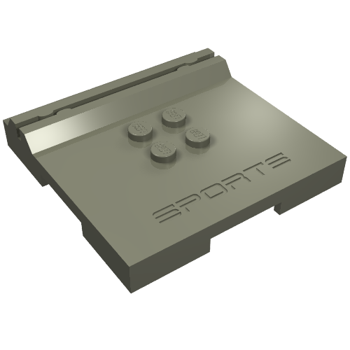 Grey LEGO 45522 modified 6x6x2/3 tile with 4 studs and a debossed SPORTS logo.