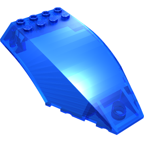 Transparent blue LEGO Windscreen 10 x 6 x 2 Curved with 8 studs on top.