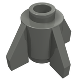 Dark gray LEGO Brick, Round 1 x 1 with Fins (part 4588) on a white background, viewed from above.